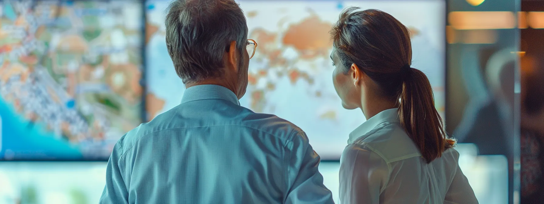 a group of business professionals exchange ideas over a map of bali's real estate options.