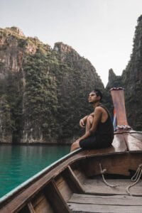 a person sitting on a boat